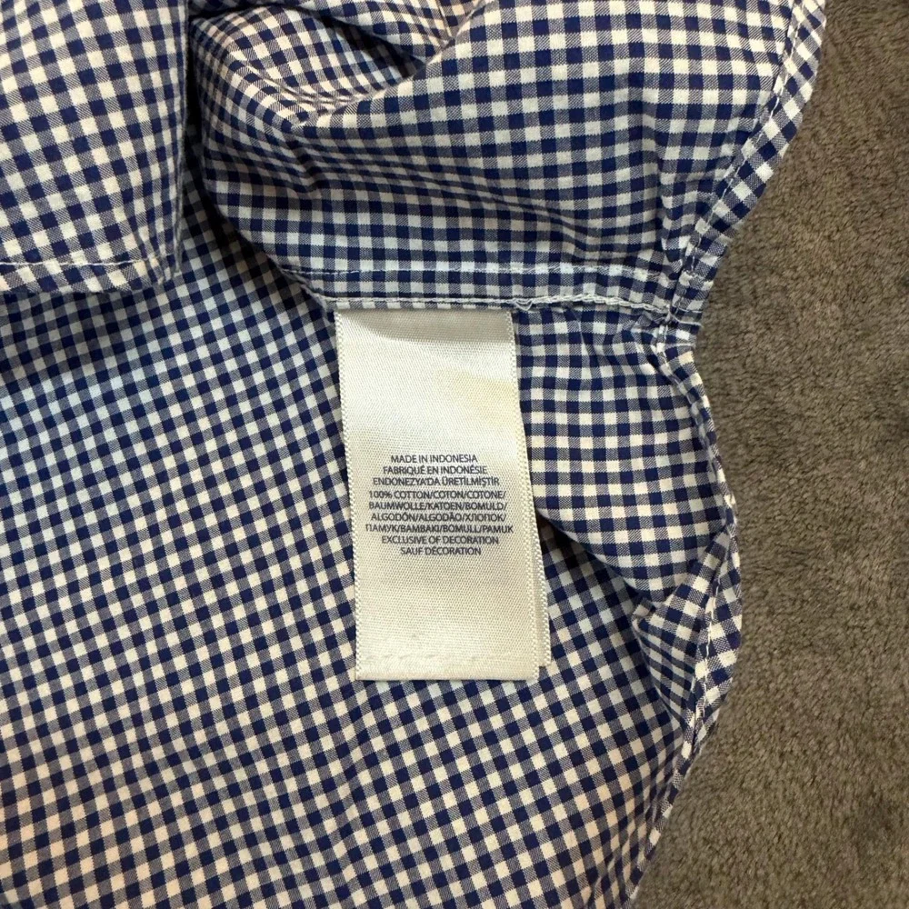 Ralph Lauren Boys Blue White Gingham Button Down Shirt Medium 10-12 Orange Pony‎